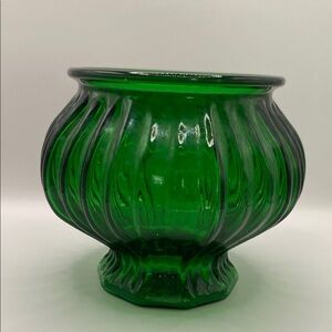 Vintage E. O. Brody Cleveland Glass Green Vase Bowl Mid Century Decor